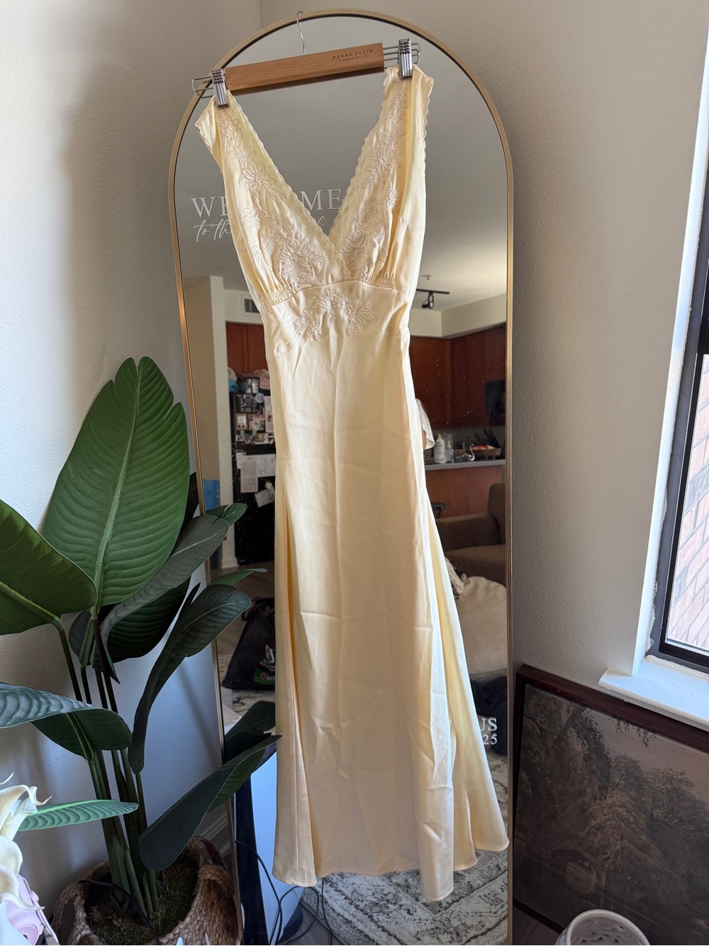 Yellow Lace-Trim Slip Dress